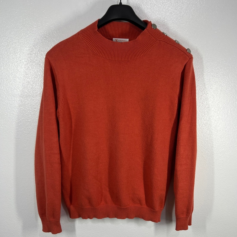 Kirundo Mock Neck Sweater Button Detail Pullover Knit Top‎ Orange XL